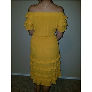 ASOS off the shoulder yellow dress